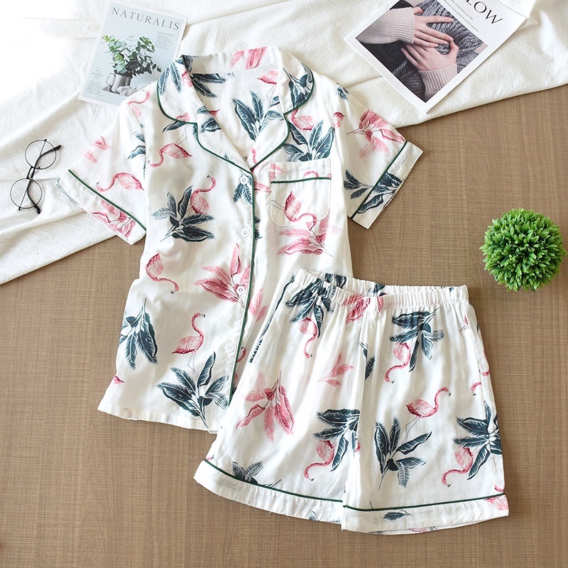Đồ Bộ Ngủ Nữ Pijama, Set Đồ Nữ Mặc Nhà Dễ Thương Cộc Tay Quần Đùi Chất Liệu Lụa Thoáng Mát Họa Tiết Dễ Thương