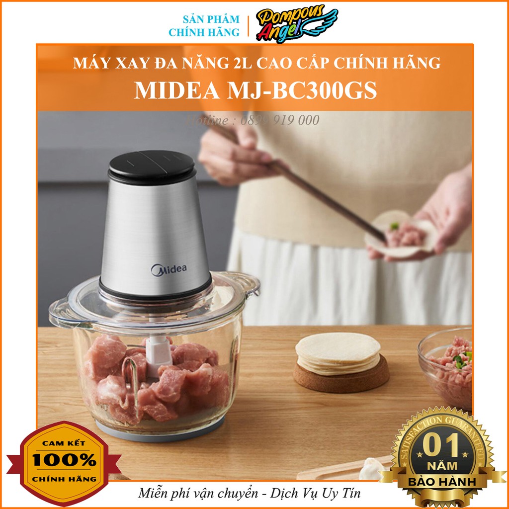 Máy xay thịt cá đa năng 300W MIDEA MJ-BC300GS dung tích 2L cối thủy tinh lưỡi dao 4 cánh inox 304