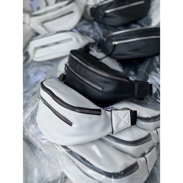 TNS-Túi bao tử unisex da thật form thời trang xuất Âu xịn sò-màu trắng và đen-ib chọn