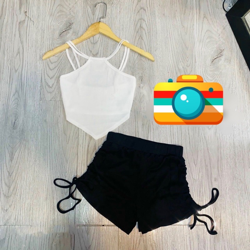 set áo yếm croptop quần rút bé gái