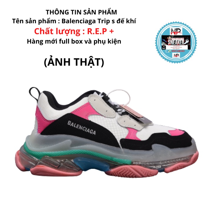 GIẦY THỂ THAO NỮ BALENCIAGA TRIPLE S ĐẾ KHÍ mầu hồng trắng lé xanh