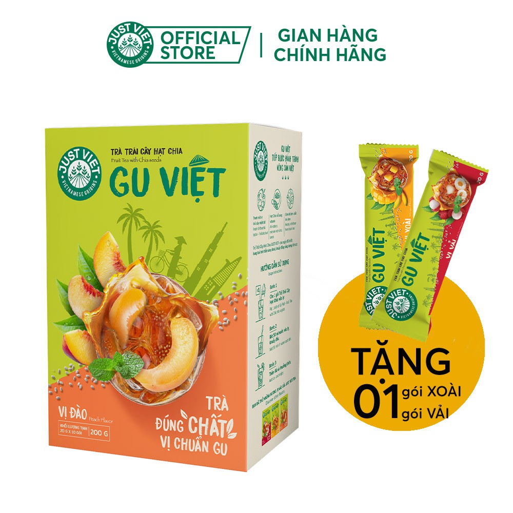 TRÀ TRÁI CÂY HẠT CHIA JUST VIET (HỘP) - VỊ ĐÀO  - HỘP 10 GÓI | BigBuy360 - bigbuy360.vn