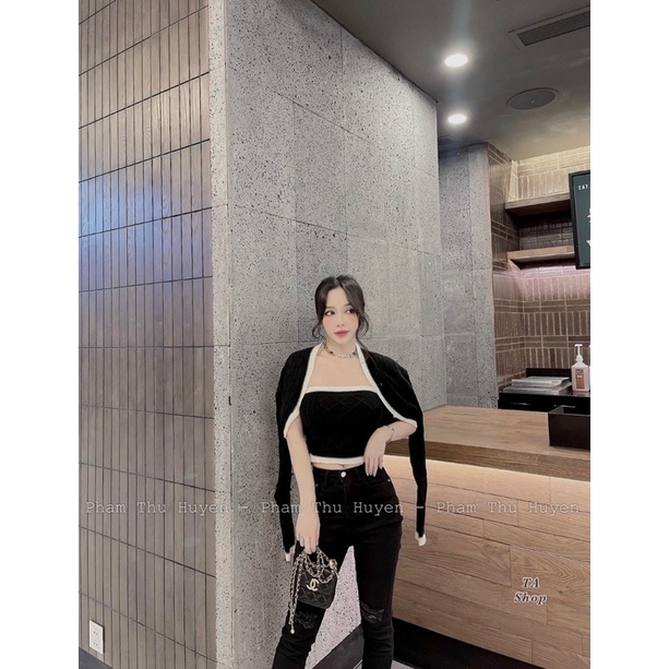 Set áo len quây trám tặng kèm áo khoác cadigan thừng chất chơi