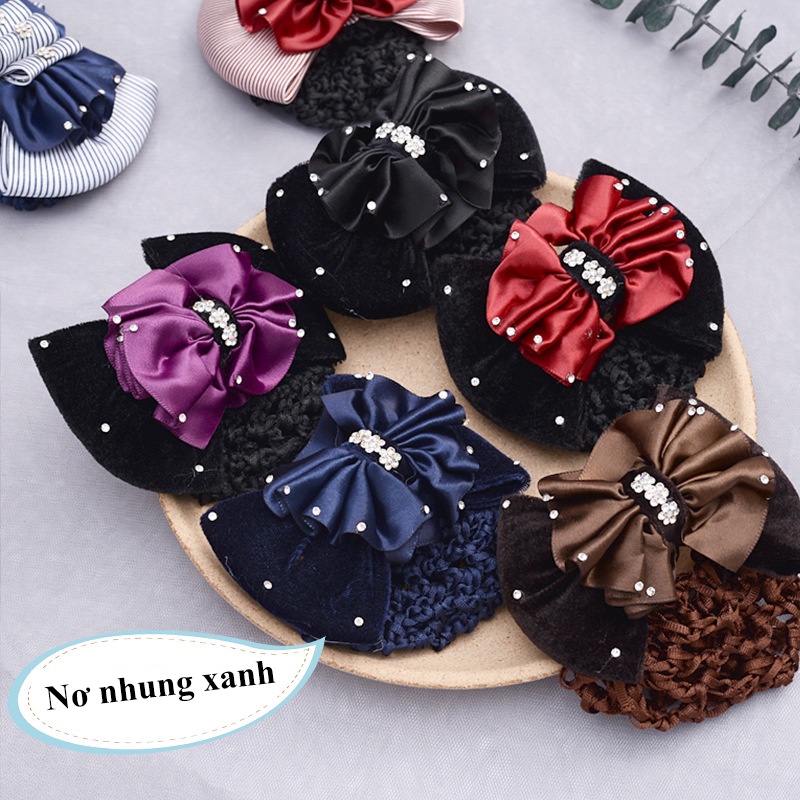 Búi tóc lưới đính nơ 😍FREESHIP😍 lưới búi tóc hình nơ, búi tóc lưới hình nơ