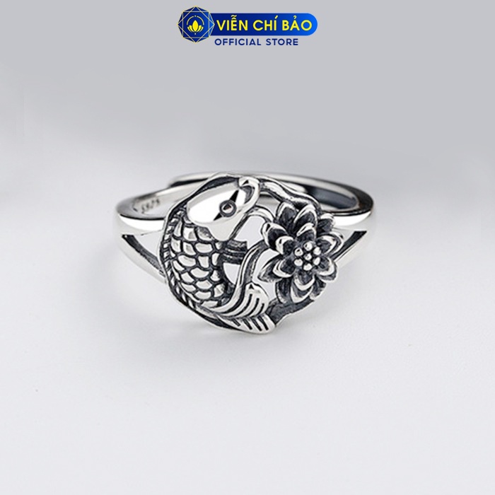 Nhẫn bạc nữ Lý ngư hoa mẫu đơn chất liệu bạc Thái 925 thời trang phụ kiện trang sức nữ Viễn Chí Bảo N000377