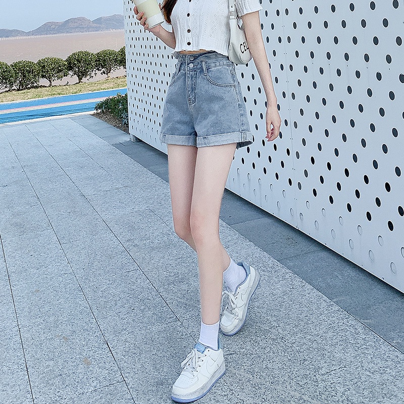 Quần Short Denim Lưng Cao Ống Rộng Thời Trang Hàn Quốc Cho Nữ