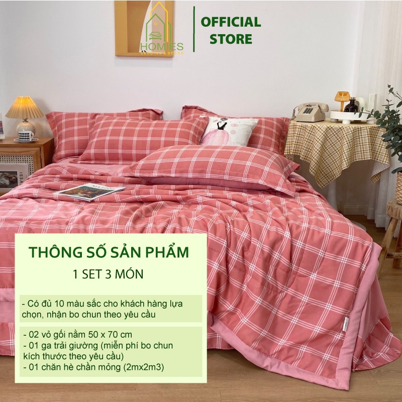 Bộ 4 Món Cotton Đũi HOMIES Chần Bông Mềm Mát Nhập Khẩu Cao Cấp Đủ Kích Thước