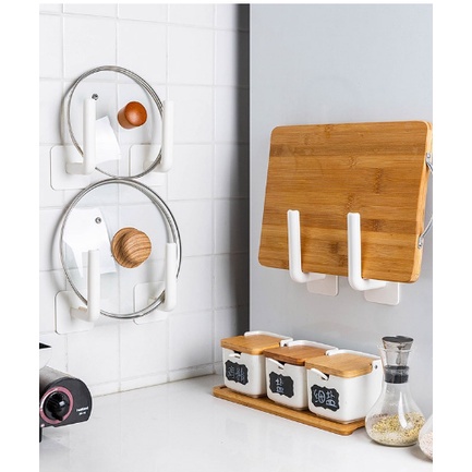 Giá Đỡ Cuộn Giấy Vệ Sinh / Nắp Nồi / Khăn Giấy Hình Chữ L Dán Tường Không Để Lại Dấu Vết