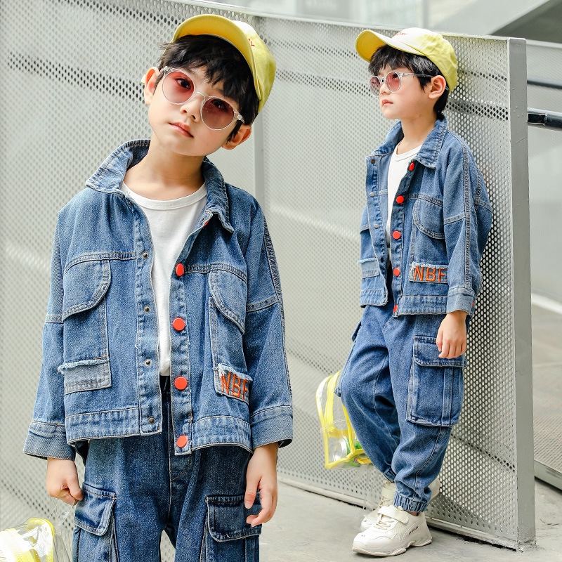 Set áo dài tay quần dáng dài denim thời trang sành điệu cho bé trai