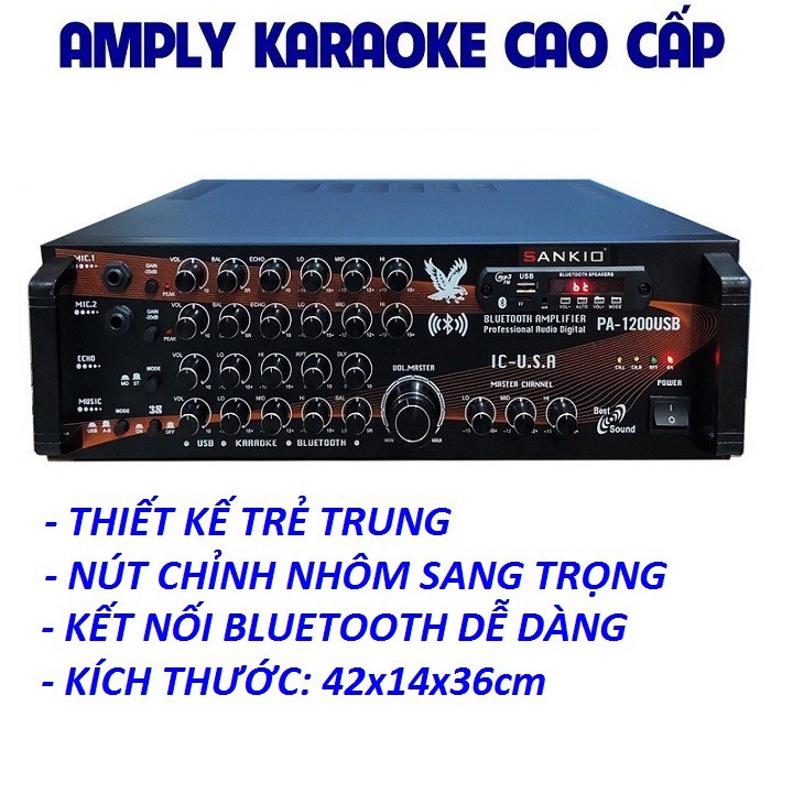 [Mã ELHACE giảm 4% đơn 300K] [BH đổi mới] Amply Karaoke Ampli USB Bluetooth Nghe Nhạc SANKIO PA-1200USB