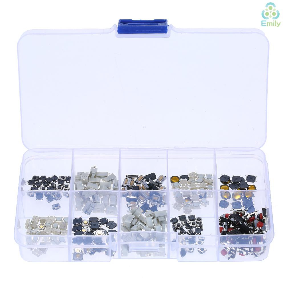 [Hàng Hot]250pcs 10 Value Tactile Push Button Switch Micro Momentary Tact Assortment Kit with Clear Plastic Box Car Remote Control Button Switch Assortment Kit