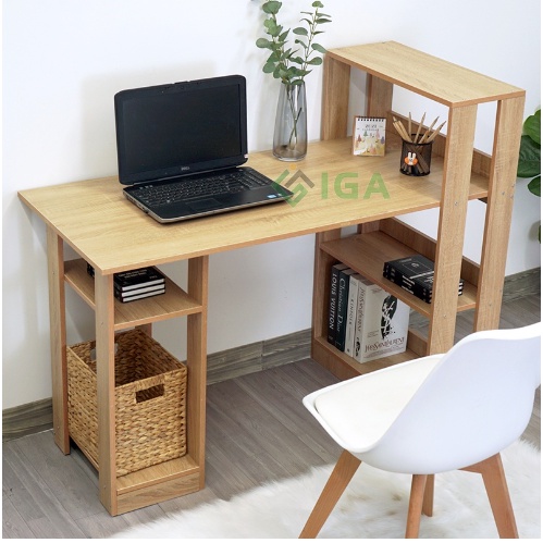 Bàn Làm Việc Kèm Kệ Sách IGA - GP09 Vân gỗ sồi