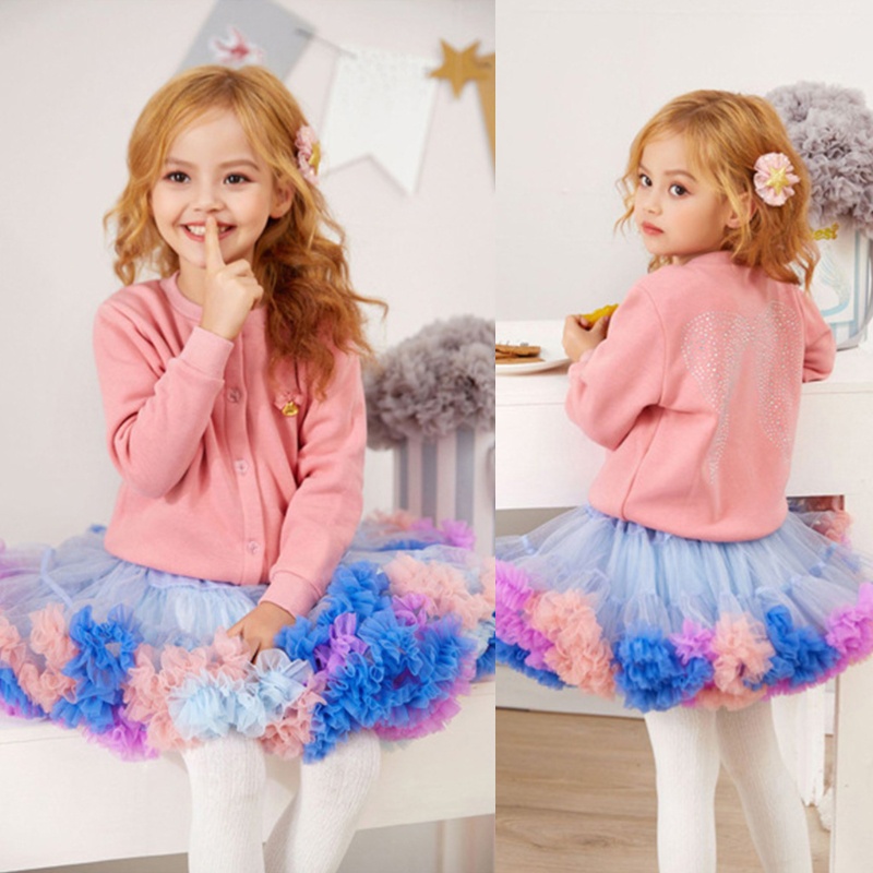 Chân váy xòe tutu nhiều lớp màu sắc cầu vồng xinh xắn cho bé gái