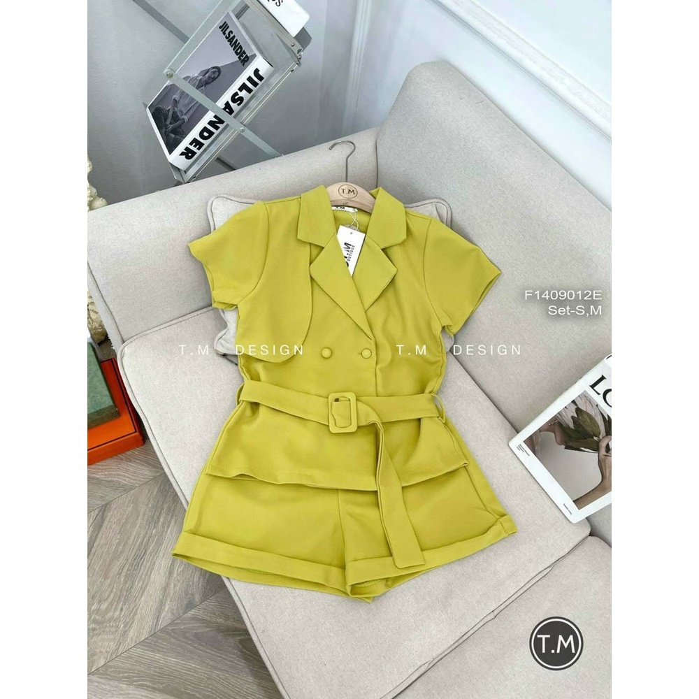 Set bộ áo vest khuy bọc thắt đai eo tay con kèm quần short!