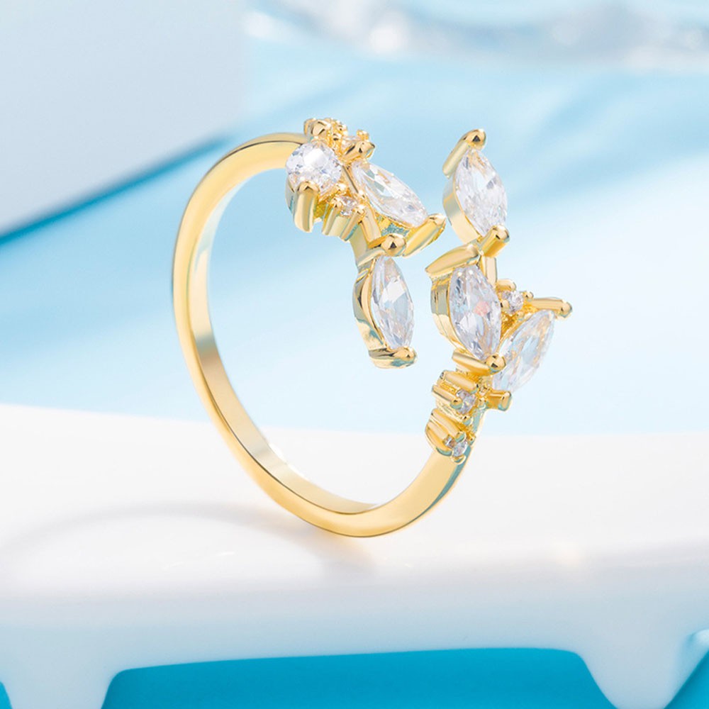 Nhẫn họa tiết chiếc lá đính đá zircon sang trọng cao cấp