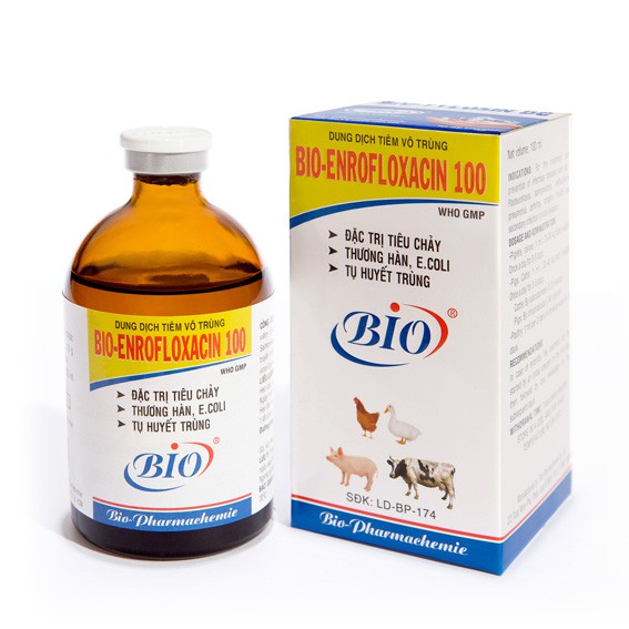 Bio Enrofloxacin 100 100ml thương hàn tụ huyết trùng trên gà, vịt, heo