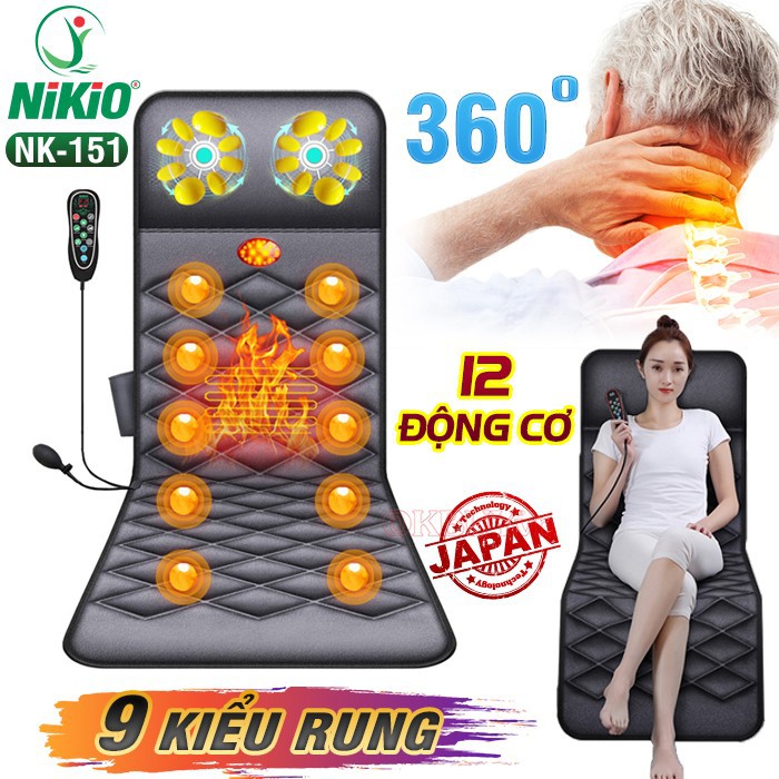 [Chính Hãng NIKIO] Nệm Massage Toàn Thân Hồng Ngoại Có Gối Mát Xa Cổ Nikio NK-151 - Được Nhiều Người Mua Nhất Shop