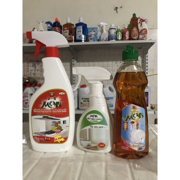 combo tẩy dầu mỡ bếp + tẩy cặn canxi mori tặng 01 chai nước rửa chén