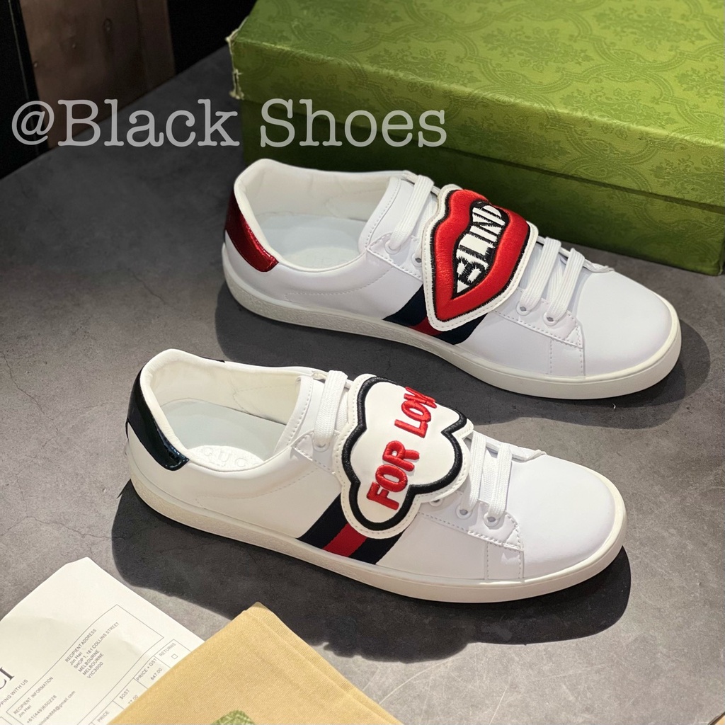 Giày Thể Thao GG 3 Vạch 𝐆𝐮𝐜𝐜𝐢 Môi For Love Mẫu Mới Hàng Cao Cấp Giày Gucci Trắng Blind For Love Nam Nữ