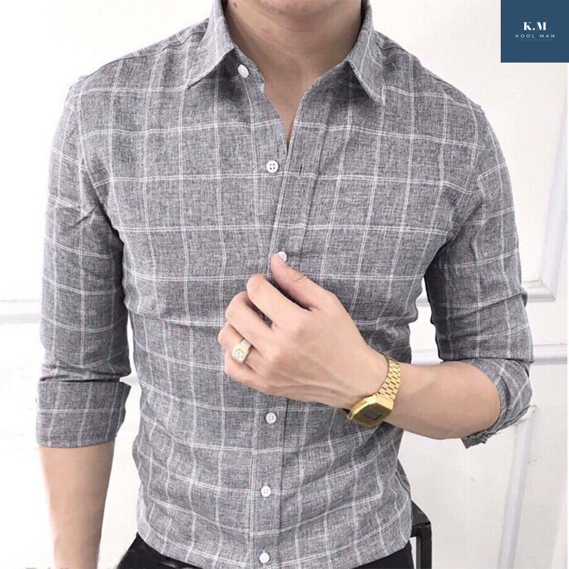 Áo Sơ Mi Nam Caro Dài Tay VẢI ĐŨI, Sơ Mi Nam Hàn Quốc Công Sở Chất Vải Đũi Bền ĐẸP, Thoáng Mát | BigBuy360 - bigbuy360.vn