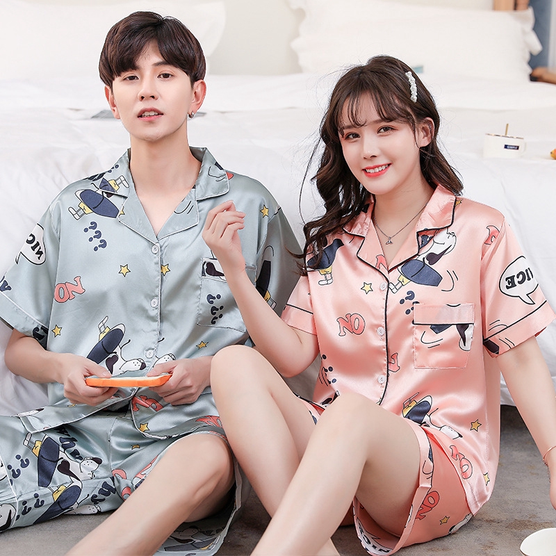 Bộ Đồ Ngủ Lụa Ngắn Tay Cho Cặp Đôi Y2523-2 | BigBuy360 - bigbuy360.vn