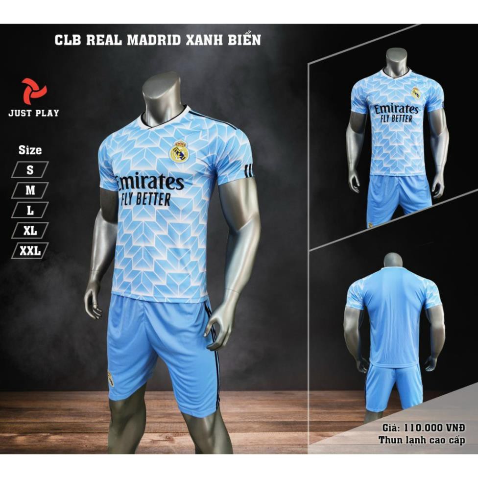 6/6 Áo bóng đá đồ đá banh CLB Real Madrid Xanh biển thun lạnh cao cấp *