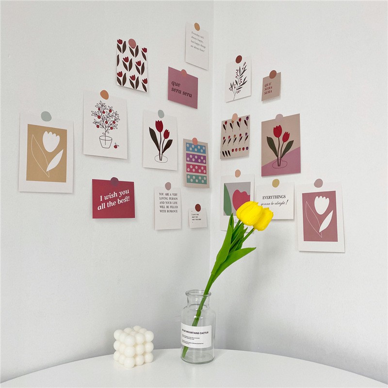 Thiệp postcard dán tường 17 tấm chủ đề hoa tulip, thẻ ảnh dán tường decor phòng, phông nền chụp ảnh vintage (SẴN- RẺ)