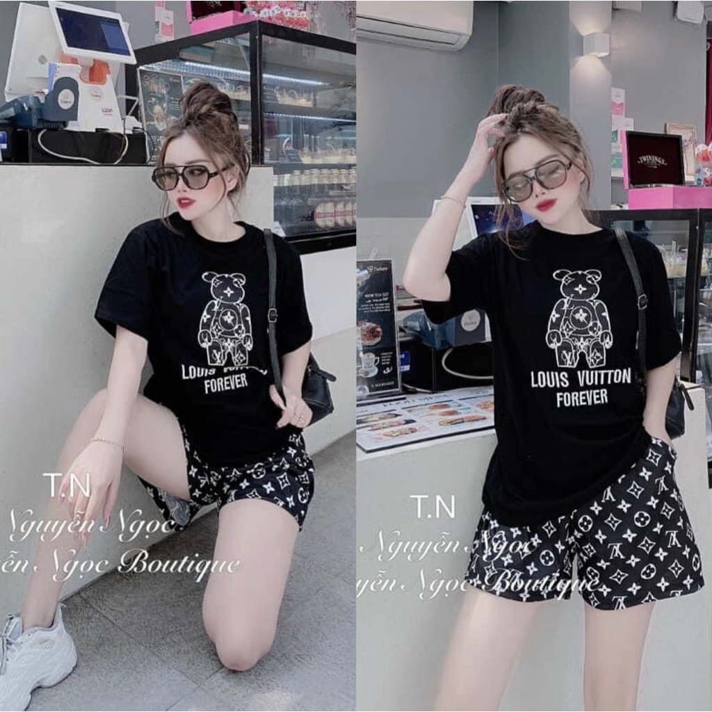 BỘ ĐỒ SHORT NỮ COTTON THÊU LOGO_SIÊU MÁT MỊN_100% cotton