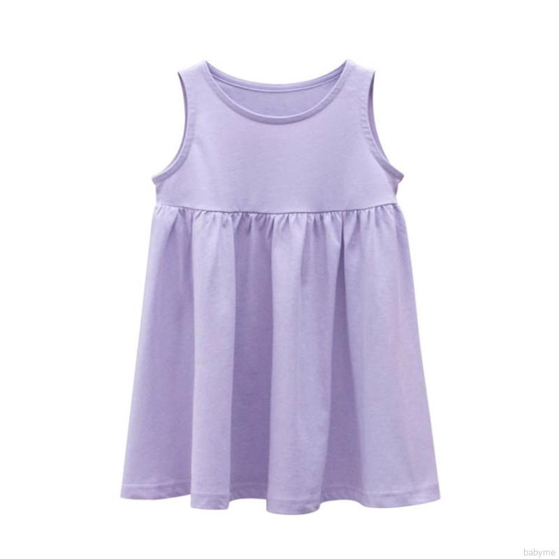 Đầm Cotton Không Tay Màu Trơn Cho Bé Gái