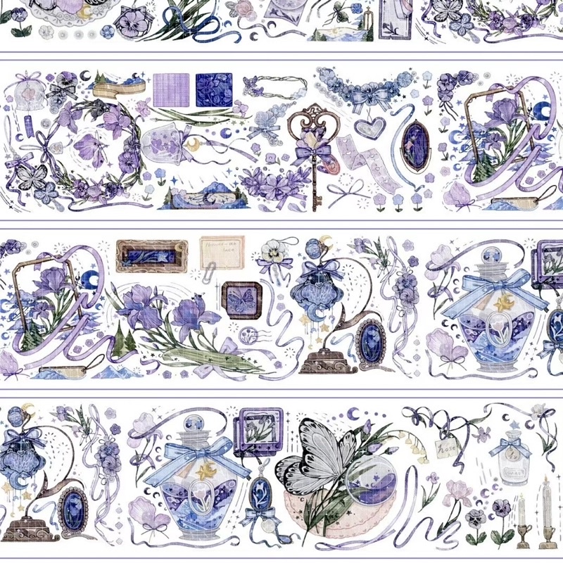 Băng dính washi tape PET tape hoạ tiết hoa tím nhà ISLAND TIDE STUDIO