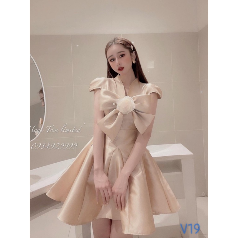 ĐẦM XÒE TAFTA CÔNG CHÚA PHỐI NƠ NGỰC TAY CỤP DỰ TIỆC XINH HẾT NẤC PU