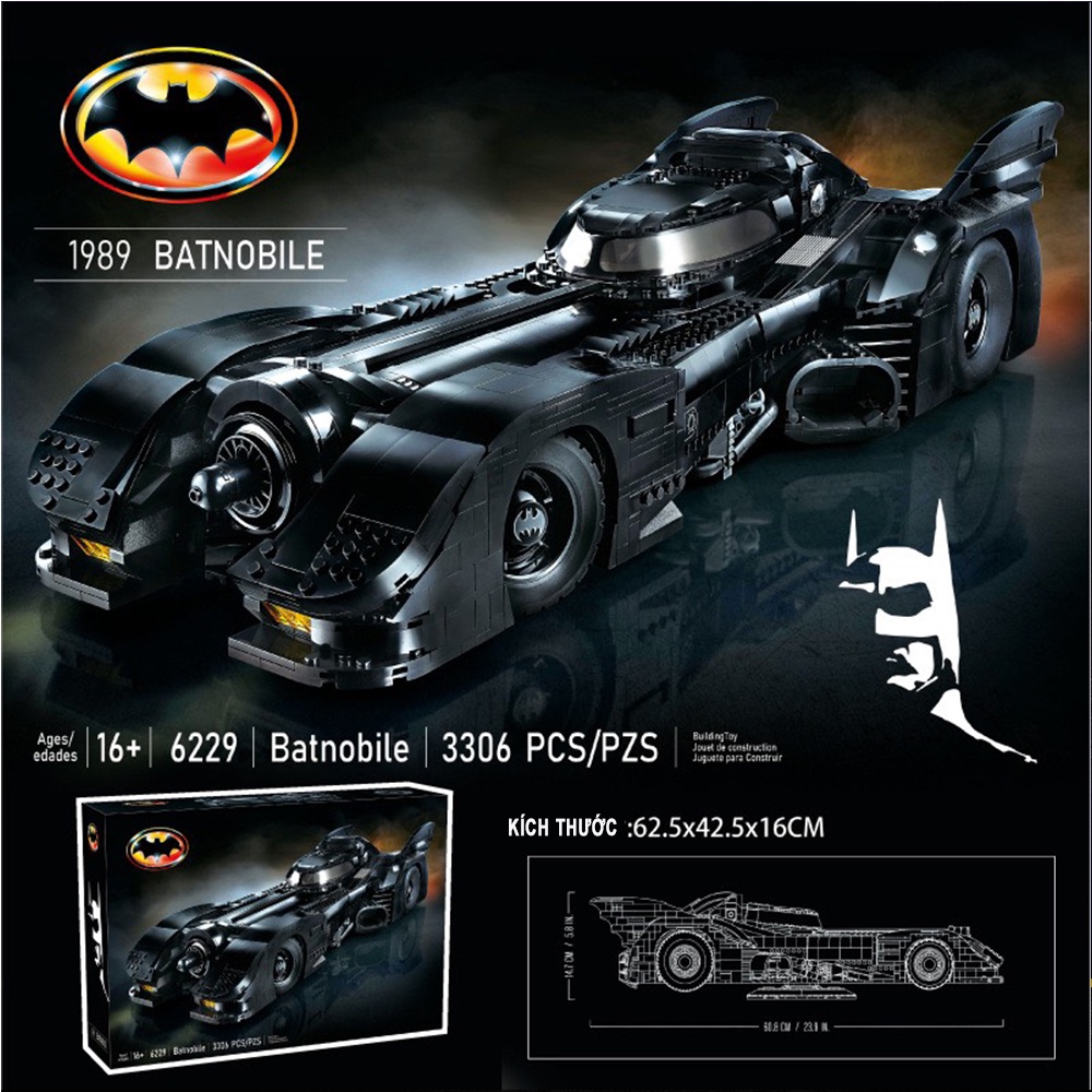 Lego Chính Hãng LEGO TECHNIC Siêu xe BATMOBILE 1989 Người Dơi 3306 Chi Tiết, Đồ Chơi Xếp Hình Cao Cấp