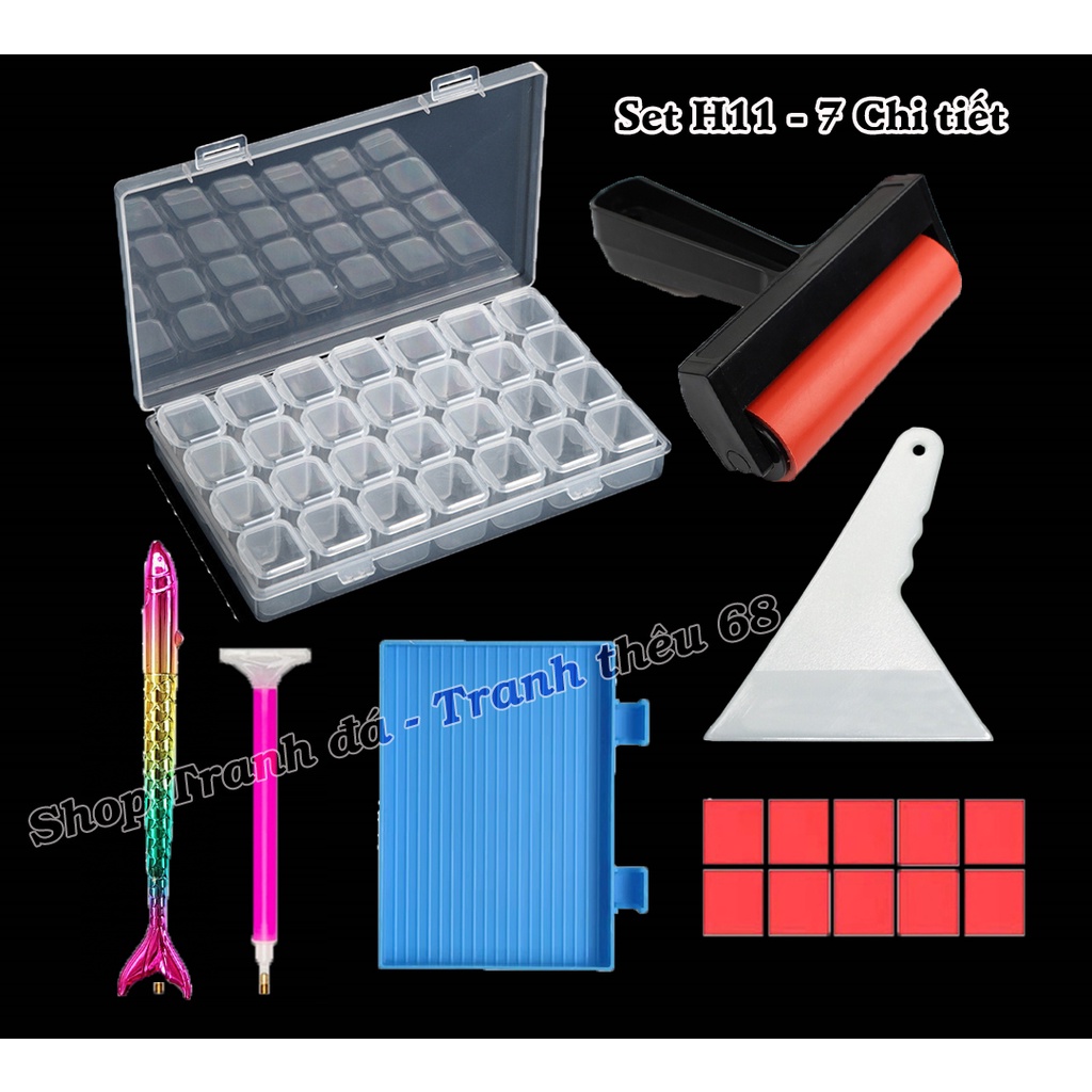 Con lăn đá đỏ làm phẳng bề mặt tranh đính đá