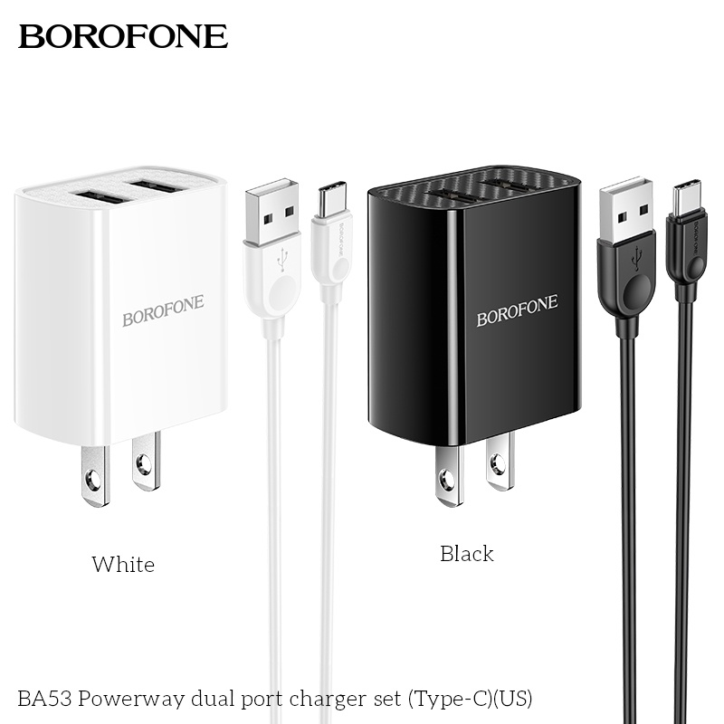 Bộ sạc cáp 2 cổng BOROFONE BA53 dây dài 1m - Chính hãng