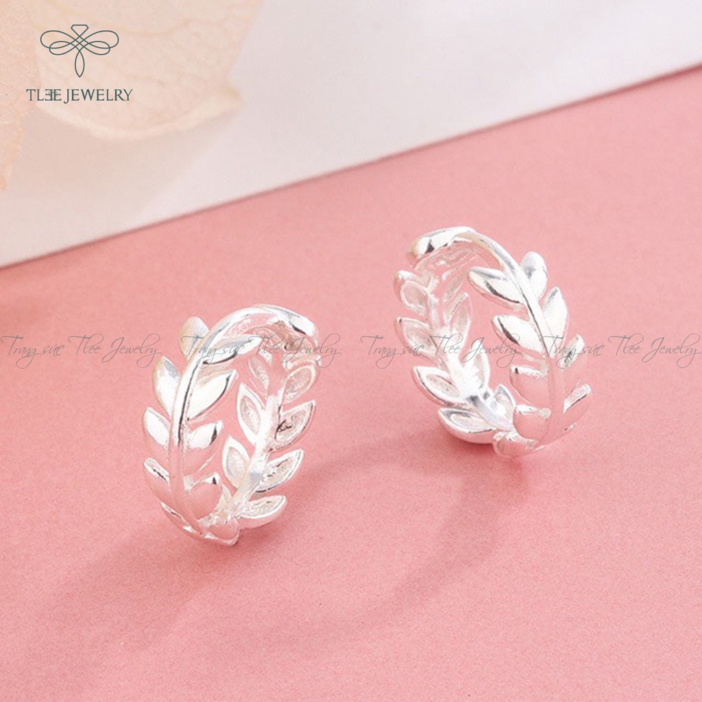 Khuyên tai bạc nữ TLEE tròn chốt bấm dáng lá Oliu NCJ B0197