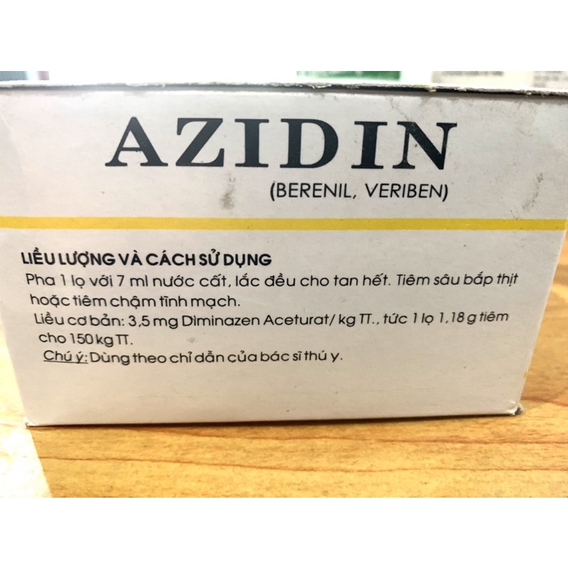 1 Lọ Azidin k.í sinh trùng máu trâu, bò, ngựa, chó.