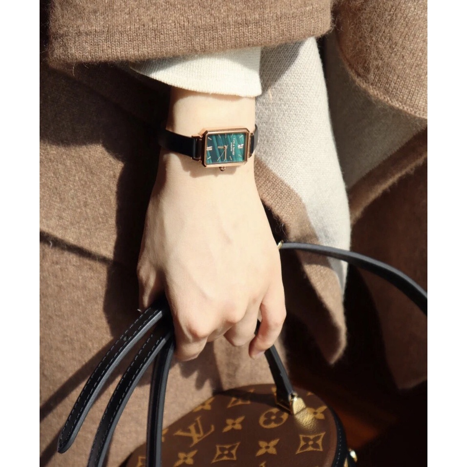 Đồng hồ nữ dây da Lolarose mặt chữ nhật đá malachite may mắn dây đeo thoát hơi tốt LR2136 | BigBuy360 - bigbuy360.vn