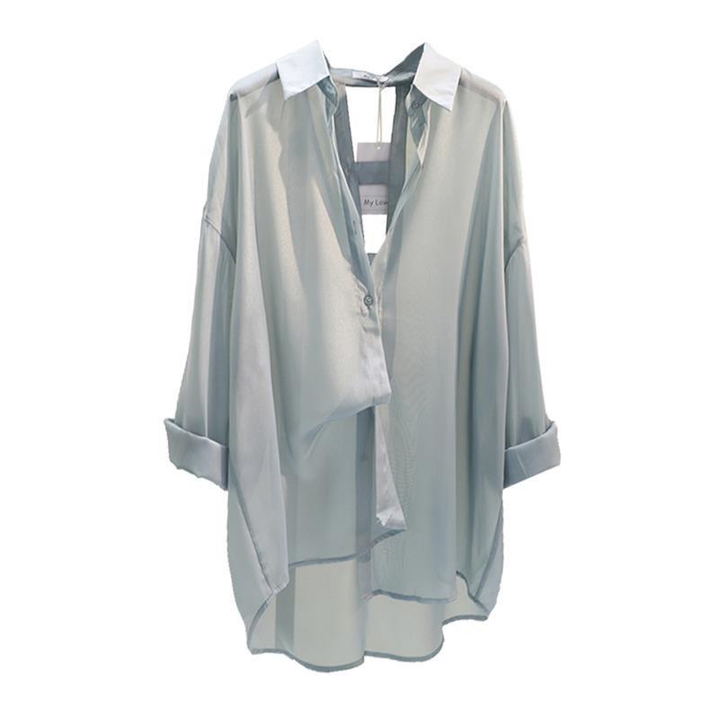 Áo sơ mi dáng rộng màu trơn thời trang mùa hè Hàn Quốc mới 2021