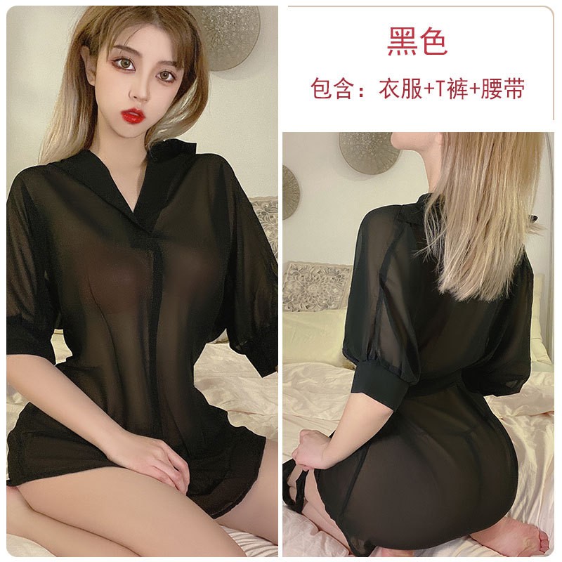 Đồ lót gợi cảm sexy sâu v lưới phối cảnh cám dỗ Áo sơ mi Hàn Quốc CV đồng phục chuyên nghiệp bộ 243