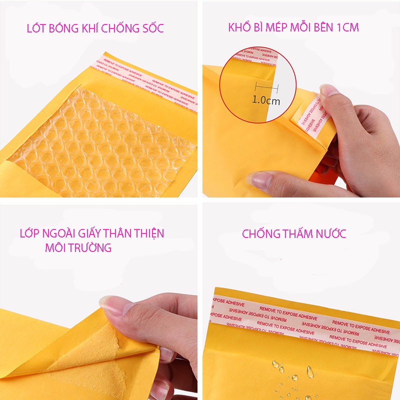 (size 13x15+4)Combo 200 túi chống sốc niêm phong bì thư kraff,poly,plastic