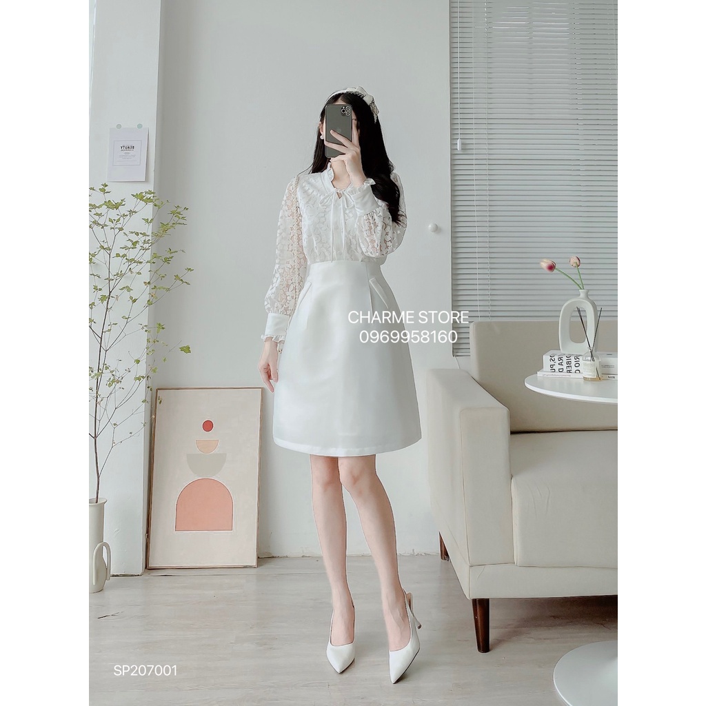 Set áo ren chân váy chữ A thiết kế Charme 207001