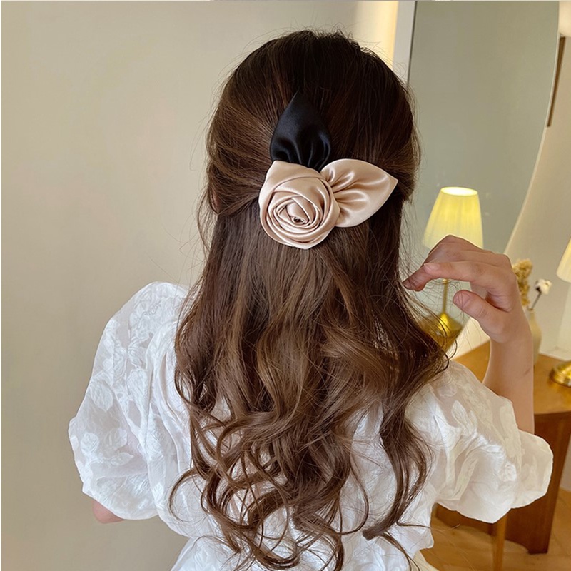 Kẹp Tóc Hình Hoa Hồng Bằng Satin Phong Cách Vintage Cho Nữ