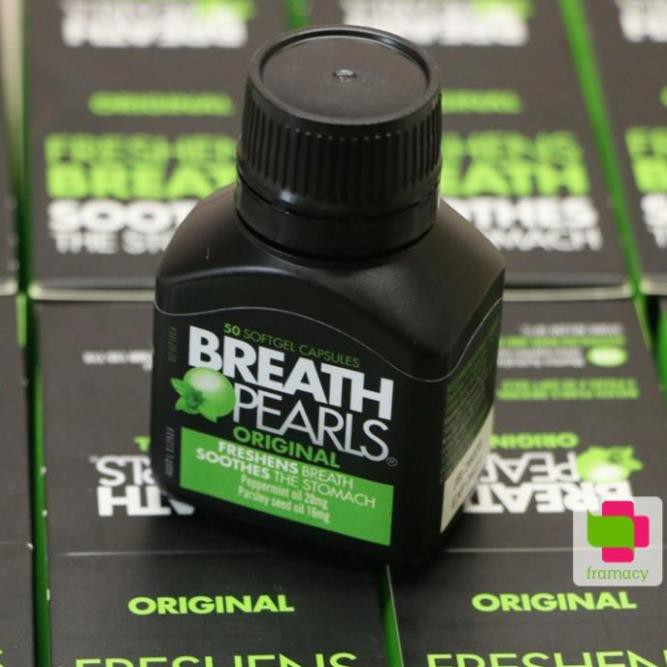 Viên uống thơm miệng Breath Pearls, Úc (50 viên) trị hôi miệng cho người lớn, bà bầu và trẻ nhỏ trên 6 tuổi