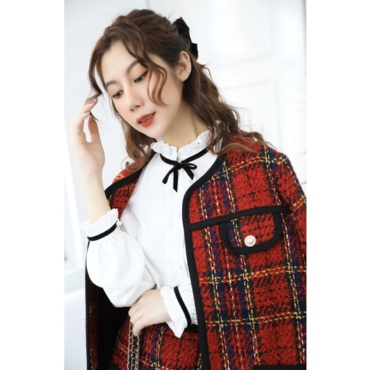 Set Dạ Tweed Kẻ Ô Đỏ Phong Cách Tiểu Thư Sang Chảnh | BigBuy360 - bigbuy360.vn