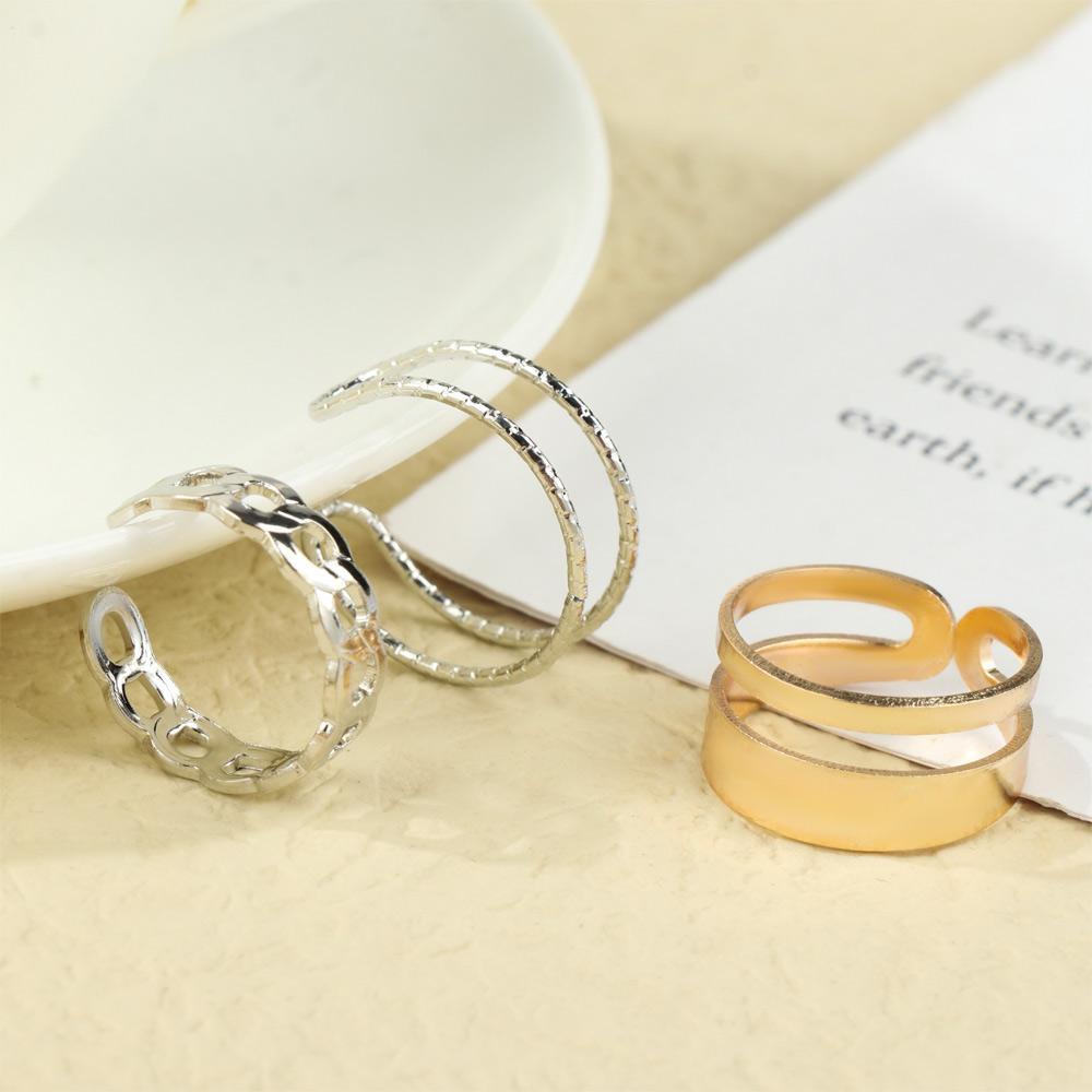 LEILY Set Nhẫn Đeo Giữa Ngón Tay Màu Vàng / Bạc Thiết Kế Thời Trang