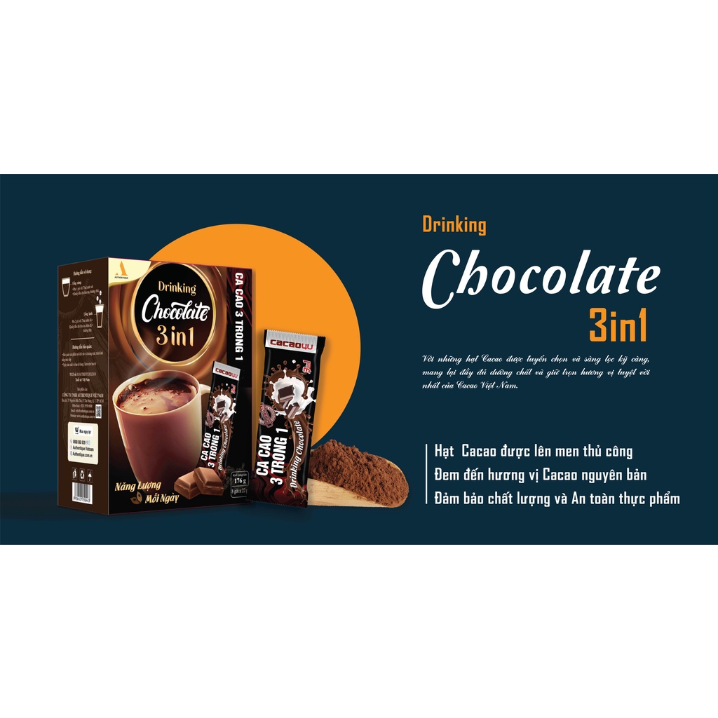 Bột Cacao sữa 3in1 Drinking Chocolate - 22g - Đậm vị Socola | Authentique Cacao