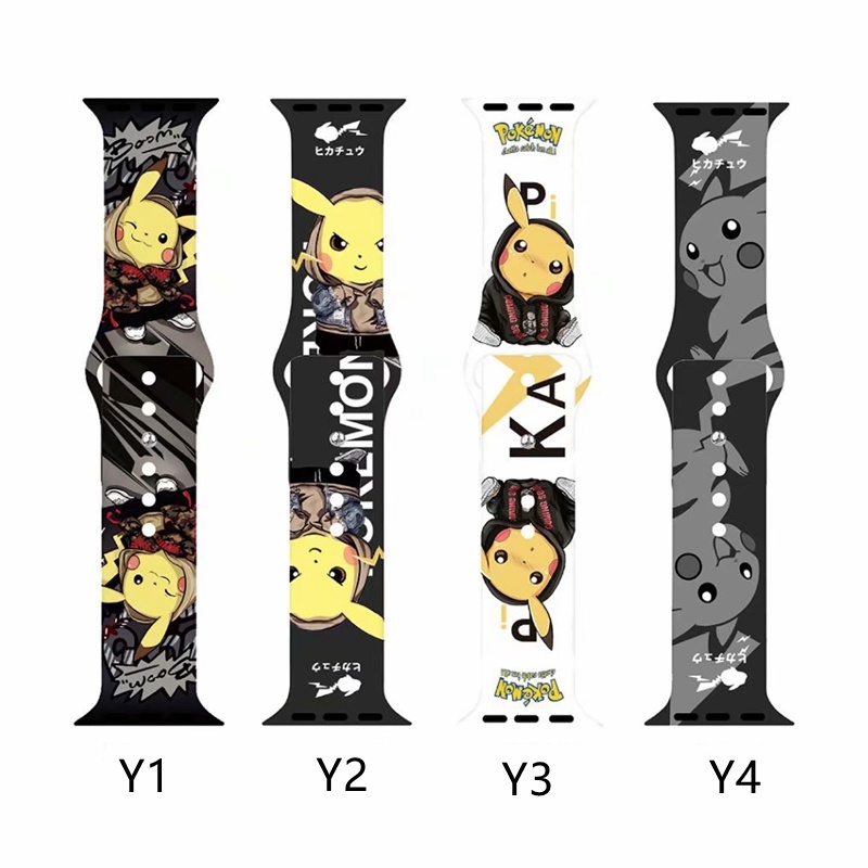 Dây Đeo Đồng Hồ Thể Thao Bằng Cao Su silicone Hình Pikachu Cho apple watch Series 7 6 SE 5 4 3 2 44mm 40mm 45mm 41mm
