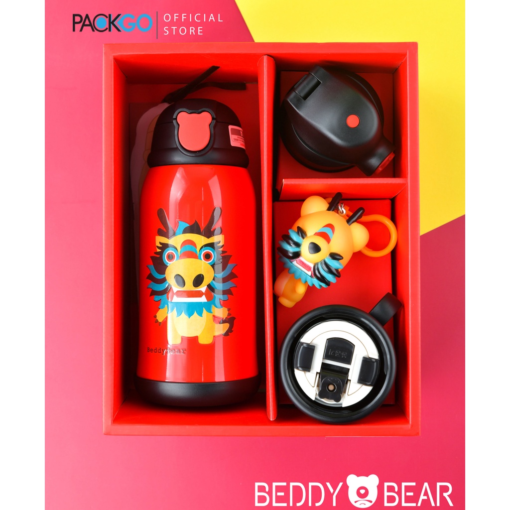 Bình giữ nhiệt cho Bé Chính hãng 100% Beddy Bear - Dung tích 630 ml - 3 nắp thay thế - Hộp đựng xinh xắn