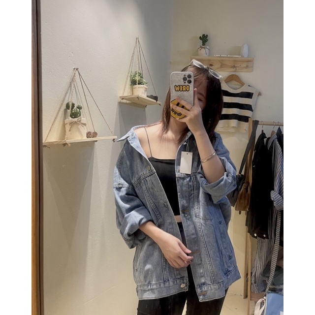 Áo khoác bò trơn fom rộng dáng unisex hàng chuẩn L1