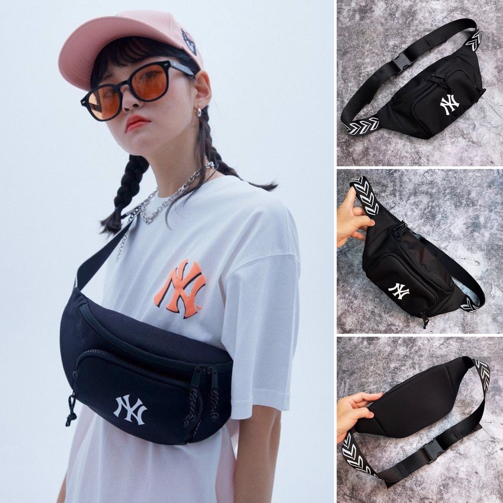 Túi đeo chéo , túi bao tử M.L.B NY Seamball Waist Bag - Black HÀNG  XUẤT DƯ FULL TEM TAG